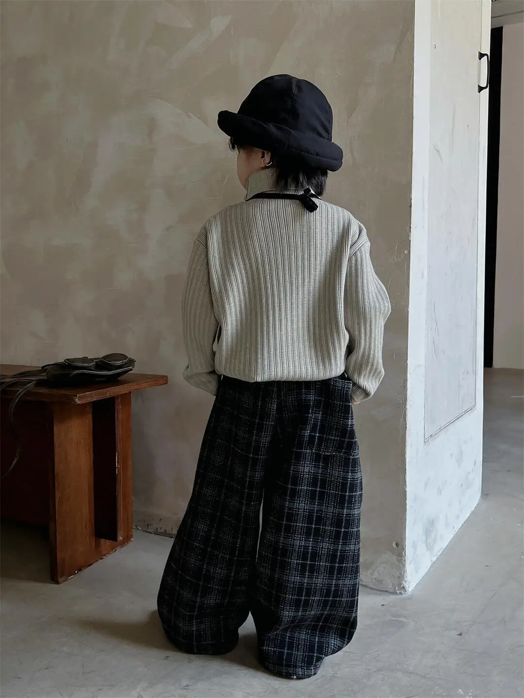 【90-150cm】絶対見逃さないで 爆売れ中 レトロ チェック柄 合わせやすい ワイドレッグパンツ