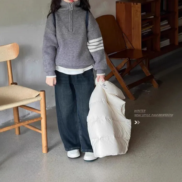 【110-160cm】セーター 女の子 定番 シンプル 合わせやすい スタンドネック ニット トップス
