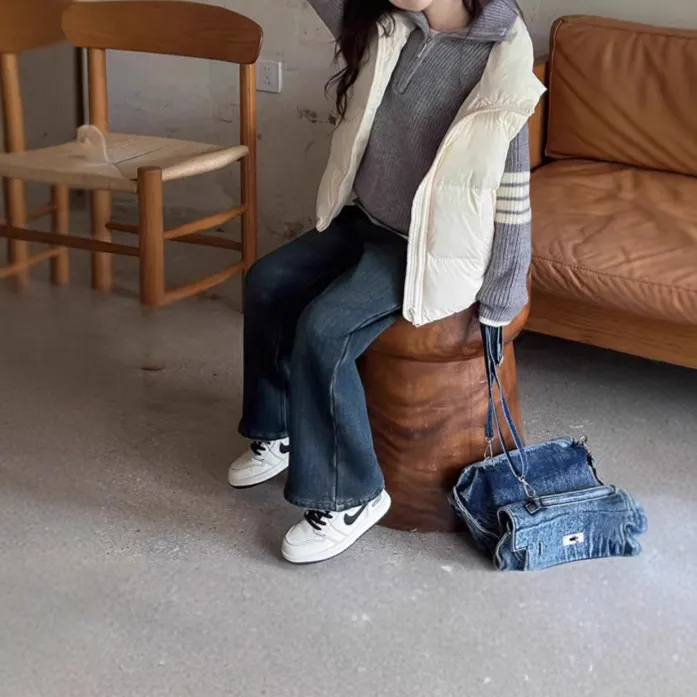 【110-160cm】セーター 女の子 定番 シンプル 合わせやすい スタンドネック ニット トップス