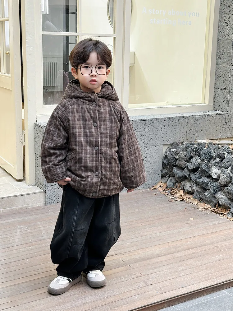 【90-150cm】超人気 カジュアル 楽ちん チェック柄 フード付き ルーズ 合わせやすい アウター