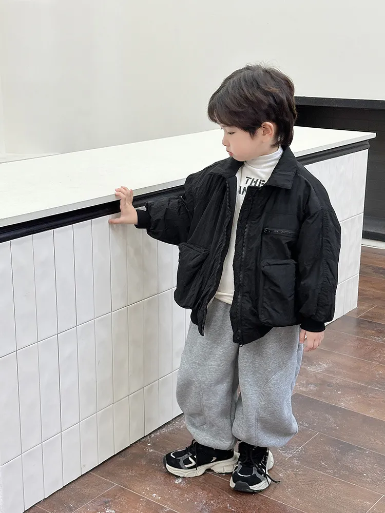 【90-150cm】人気上昇中 カッコイイ 合わせやすい トレンド 折り襟 あったか アウター
