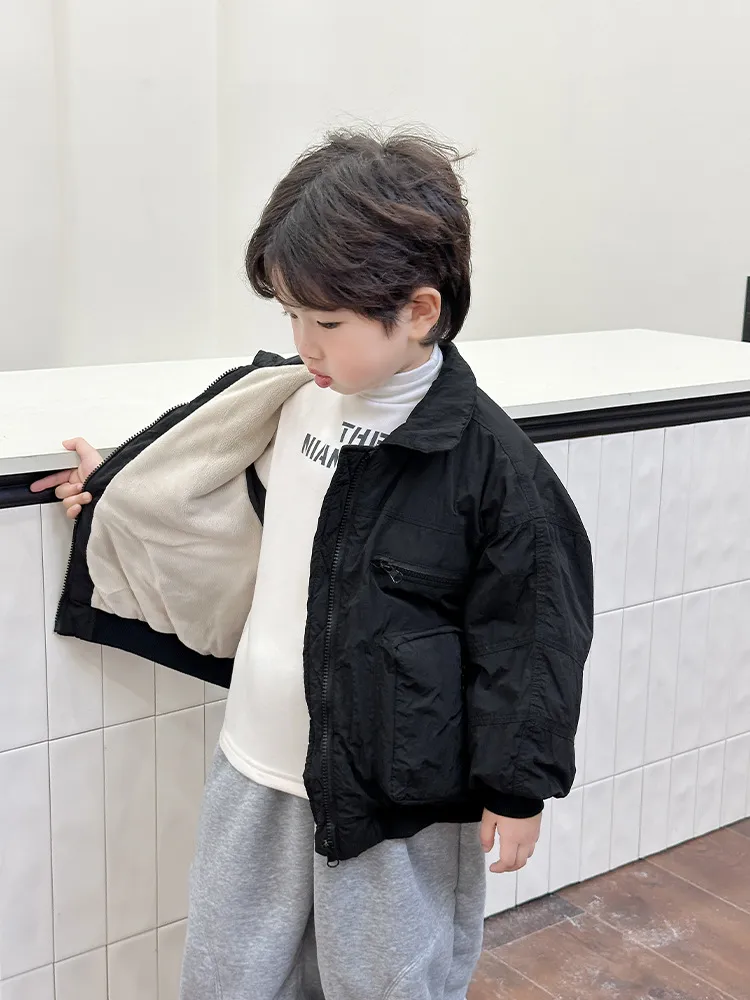 【90-150cm】人気上昇中 カッコイイ 合わせやすい トレンド 折り襟 あったか アウター