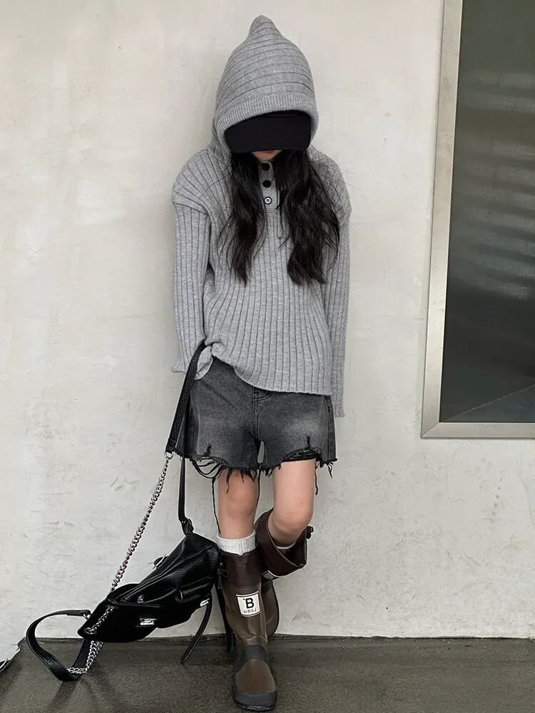 【120-170cm】よく売れる シンプル 定番 合わせやすい 着心地良い フード付き ニット トップス