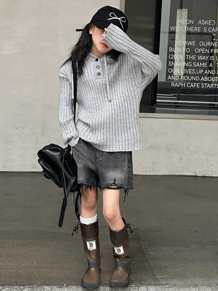 【120-170cm】よく売れる シンプル 定番 合わせやすい 着心地良い フード付き ニット トップス