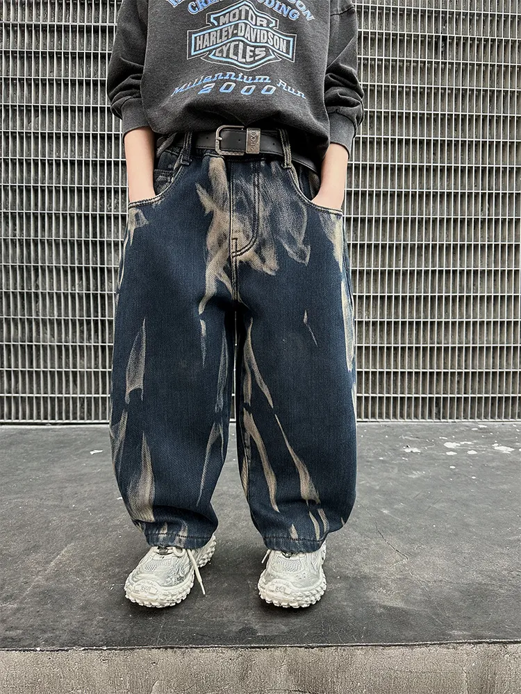 【120-170cm】人気上昇中 個性 男の子 カジュアル トレンド ルーズ 人気 デニムパンツ