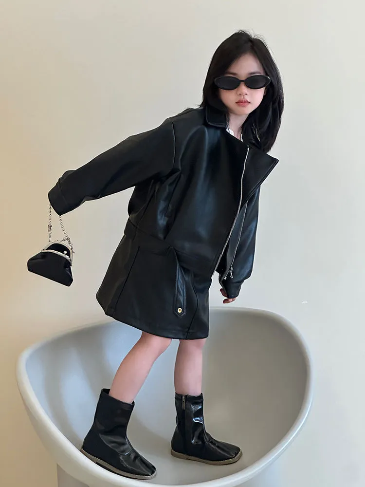 【90-160cm】二点セット 単品注文可 女の子 カジュアル 無地 トレンド  ジャケット+スカートセットアップ