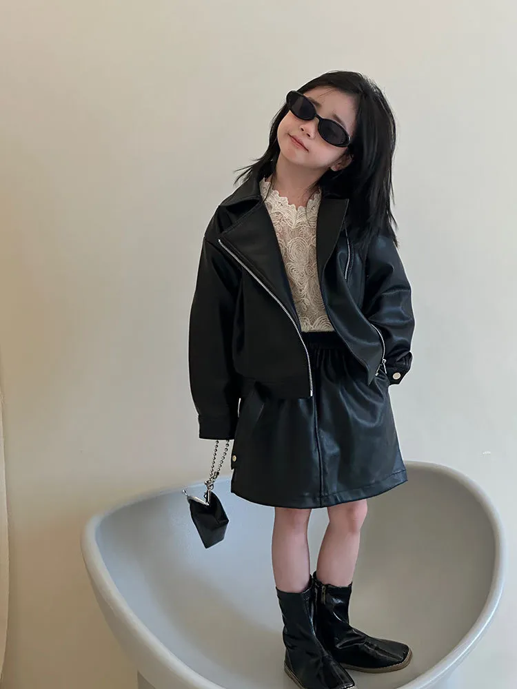 【90-160cm】二点セット 単品注文可 女の子 カジュアル 無地 トレンド ジャケット+スカートセットアップ