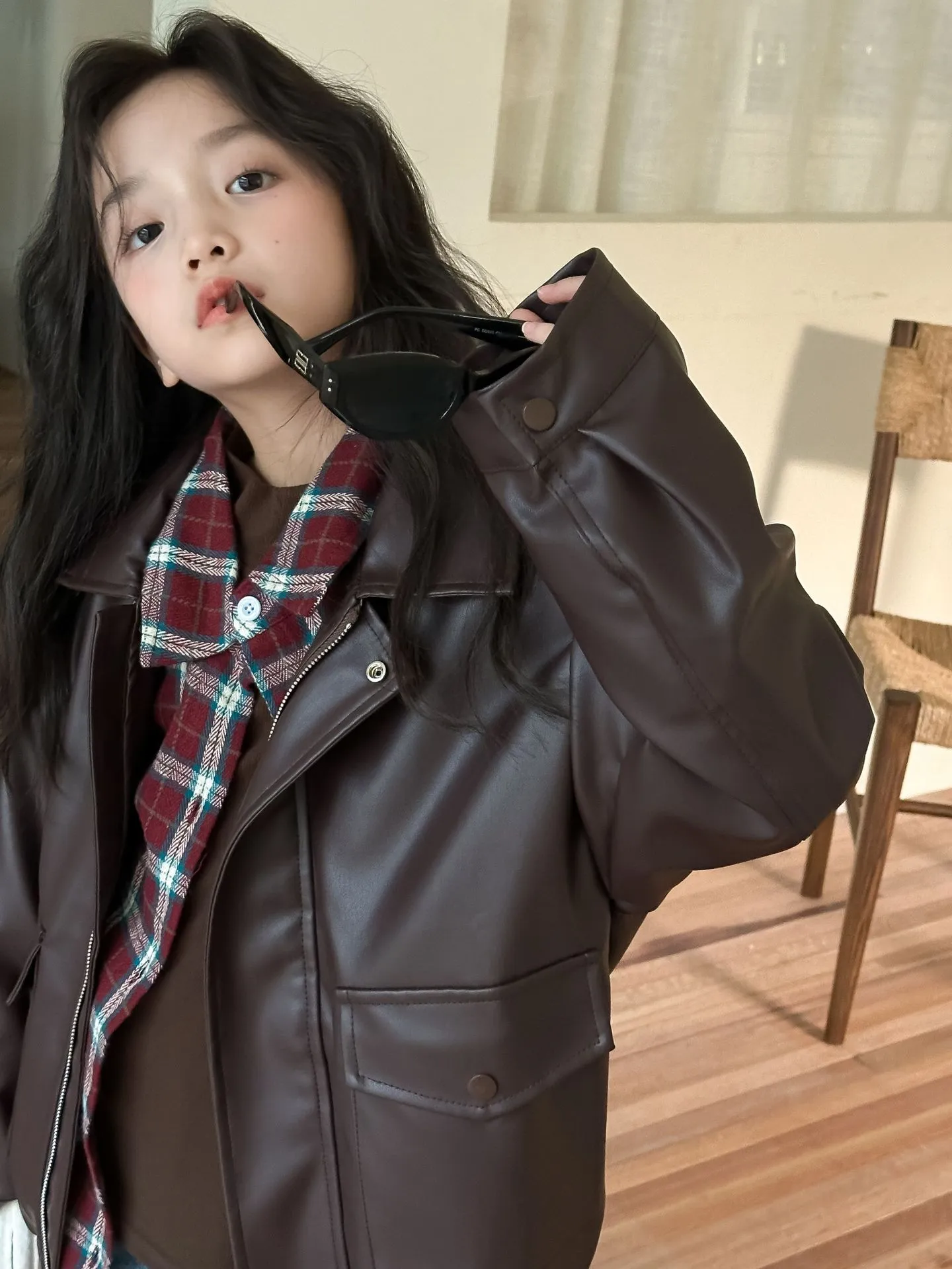 【100-160cm】毎日着たくなる 女の子 シンプル 無地 レトロ 楽チン レザー ジャケット
