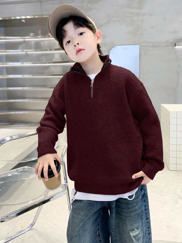【120-170cm】着回し最強 大人気 ナチュラル カジュアル ハーフネック 男の子 ニット セーター