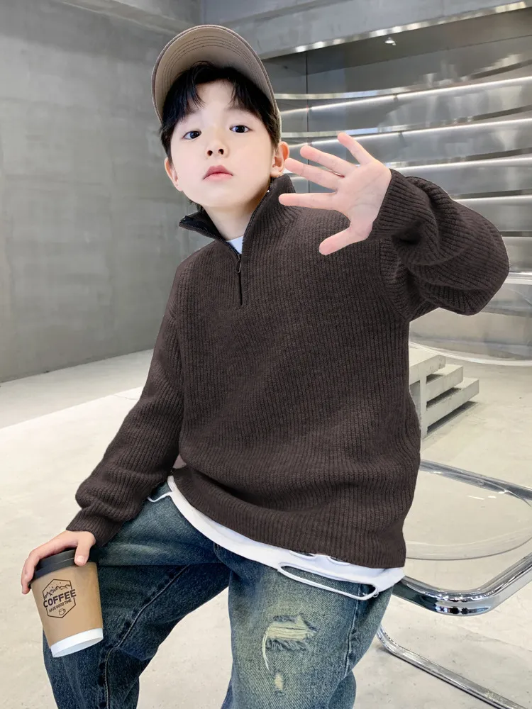 【120-170cm】着回し最強 大人気 ナチュラル カジュアル ハーフネック 男の子 ニット セーター