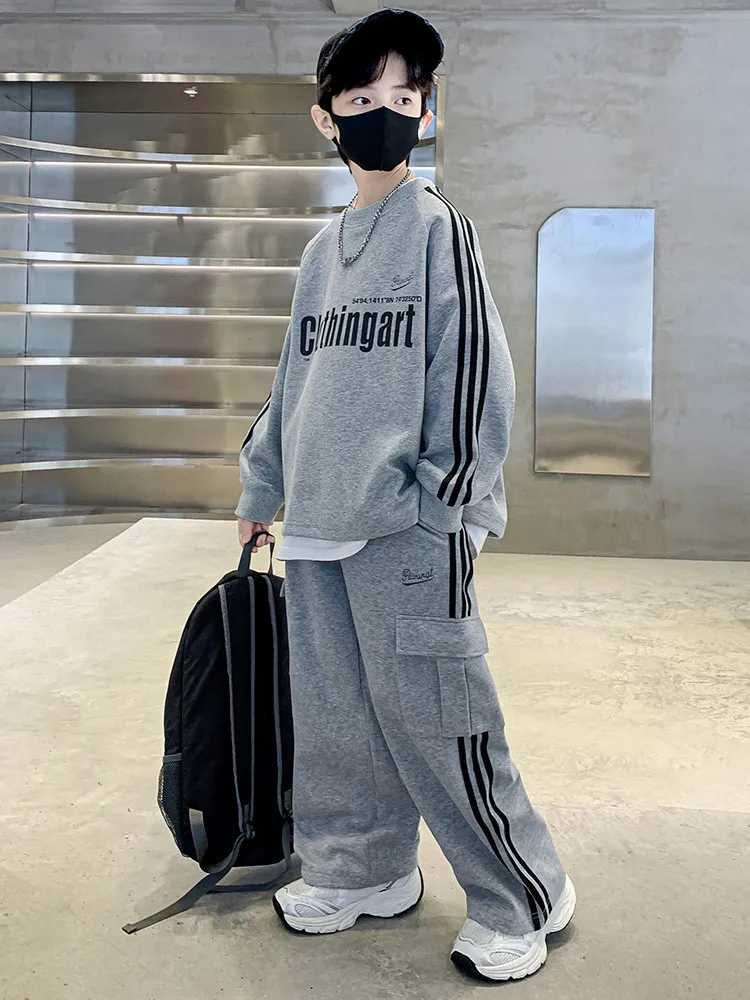 【120-170cm】二点セット 超人気商品 スポーツ カジュアル 男の子 トレーナー＋パンツ セットアップ