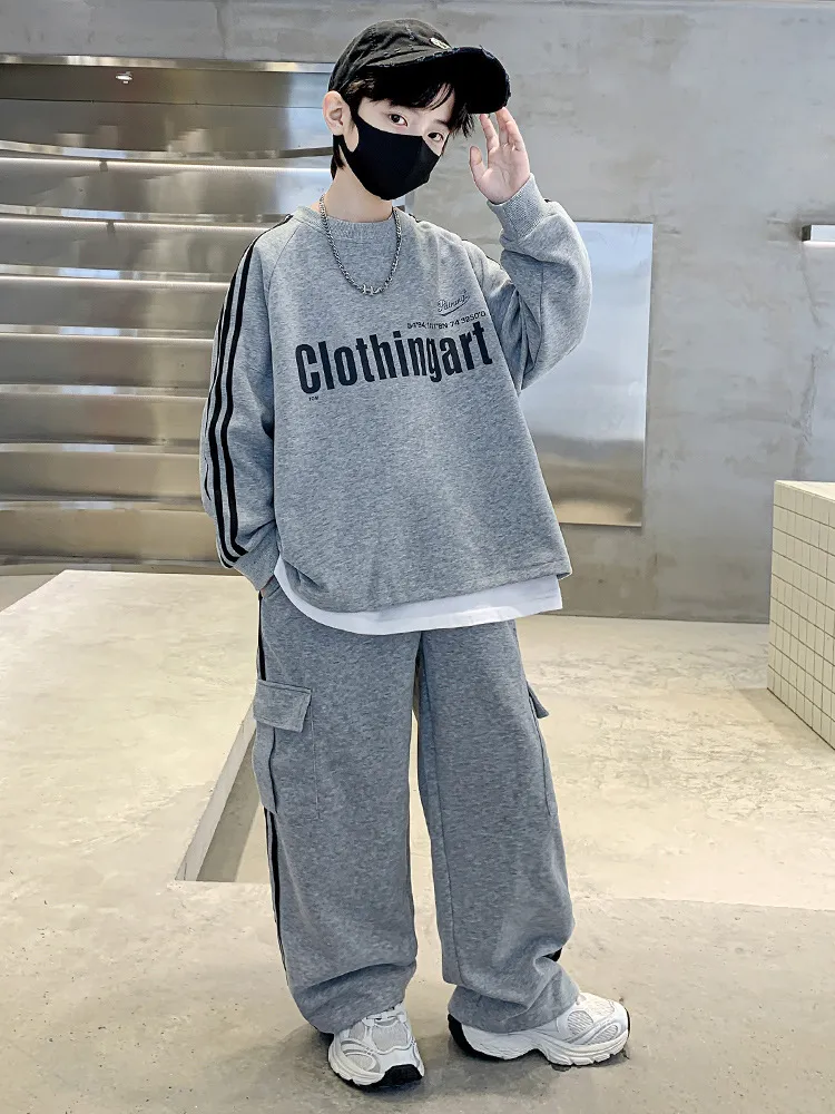 【120-170cm】二点セット 超人気商品 スポーツ カジュアル 男の子 トレーナー＋パンツ セットアップ