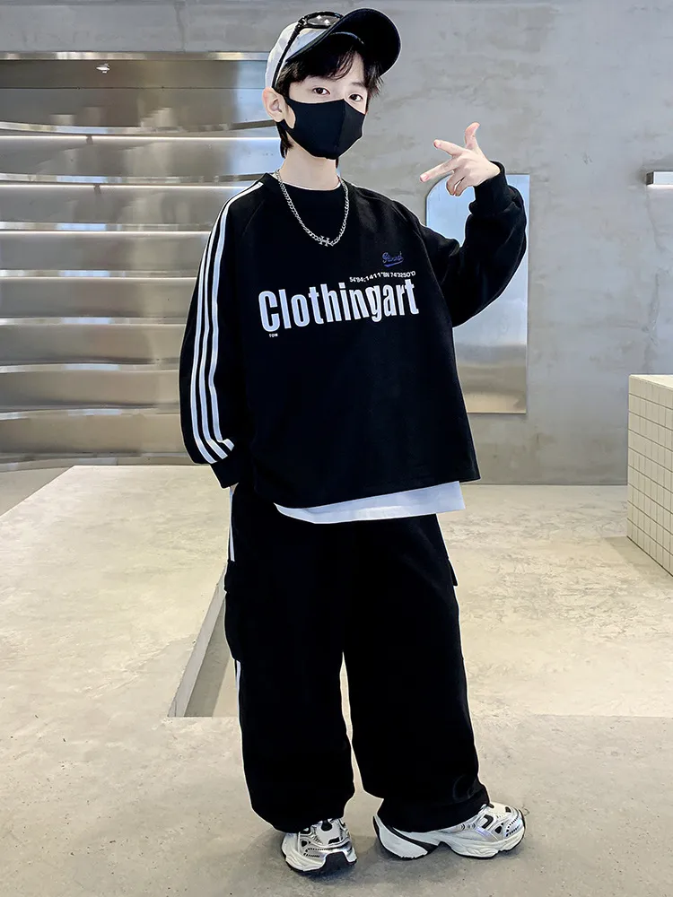 【120-170cm】二点セット 超人気商品 スポーツ カジュアル 男の子 トレーナー＋パンツ セットアップ