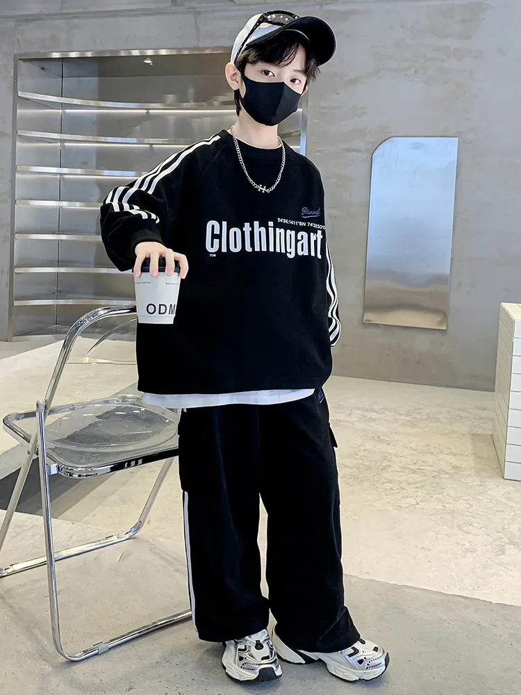 【120-170cm】二点セット 超人気商品 スポーツ カジュアル 男の子 トレーナー＋パンツ セットアップ
