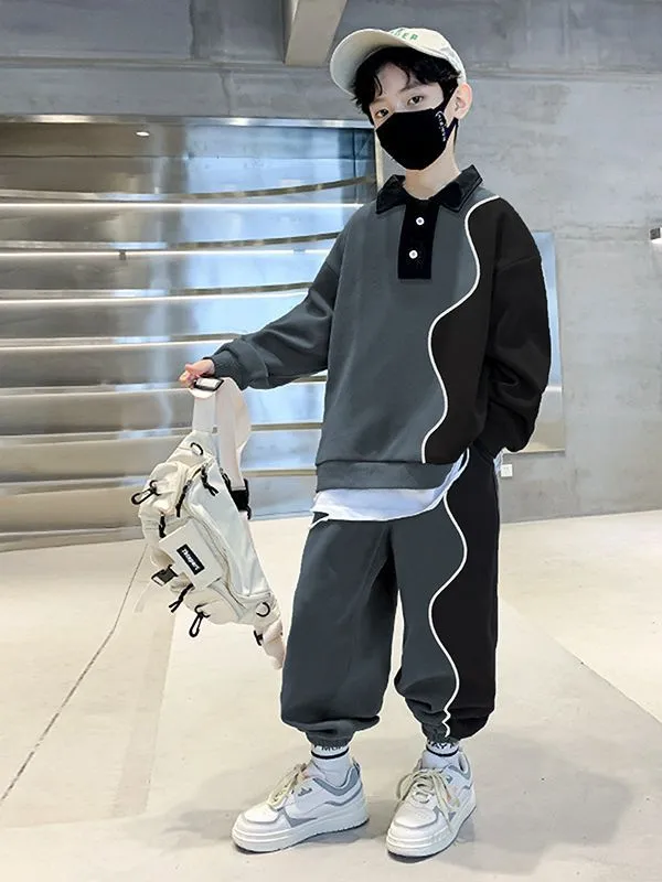 【120-170cm】二点セット 人気商品 カジュアル スポーツ 男の子 トップス＋ボトムス セットアップ