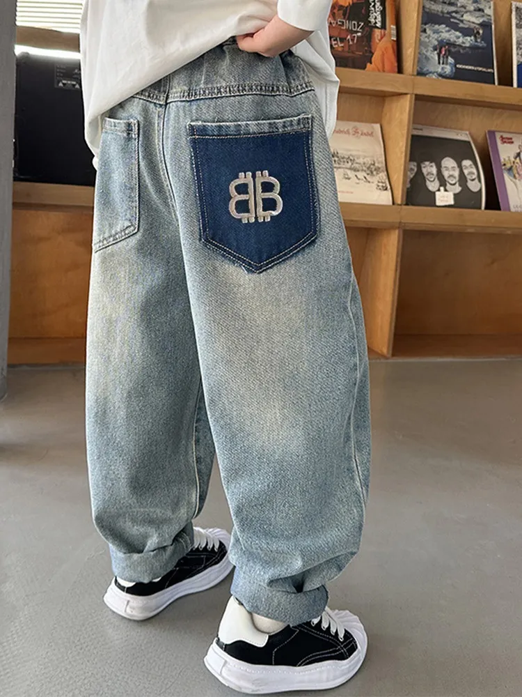 【120-170cm】絶対後悔しない 刺繍 合わせやすい クール 動きやすい 男の子 デニムパンツ