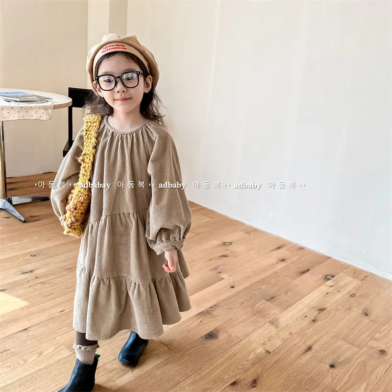 【80-130cm】好感度アップ 女の子 カジュアル 定番 シンプル 着心地良い コールテン ワンピース