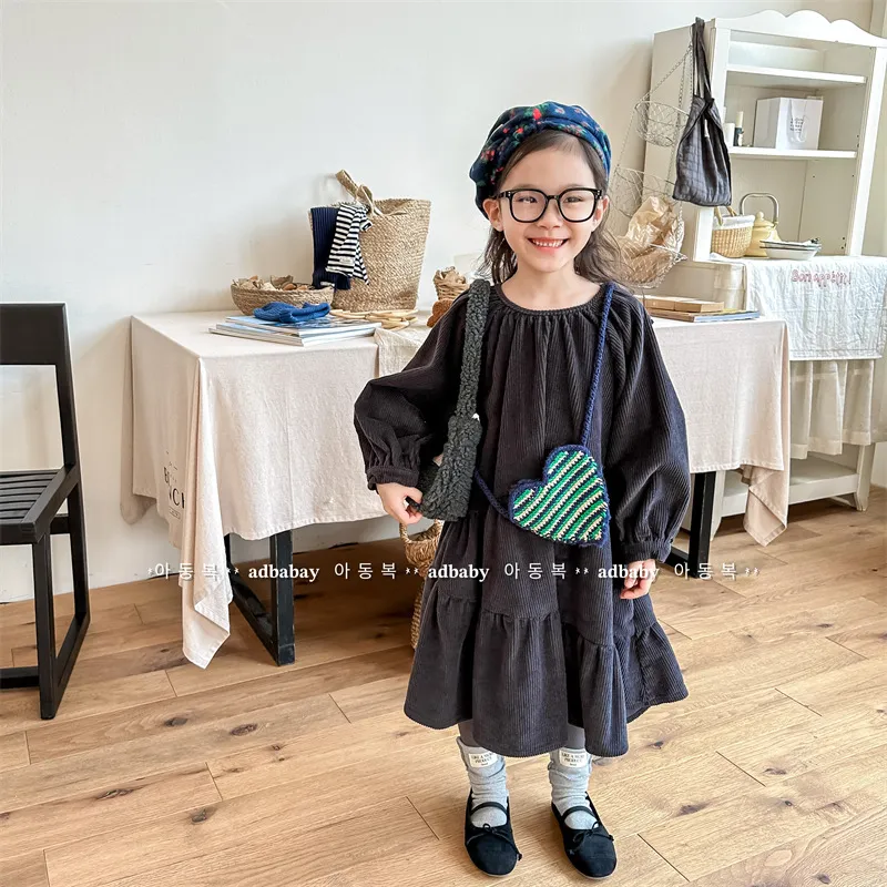 【80-130cm】好感度アップ 女の子 カジュアル 定番 シンプル 着心地良い コールテン ワンピース