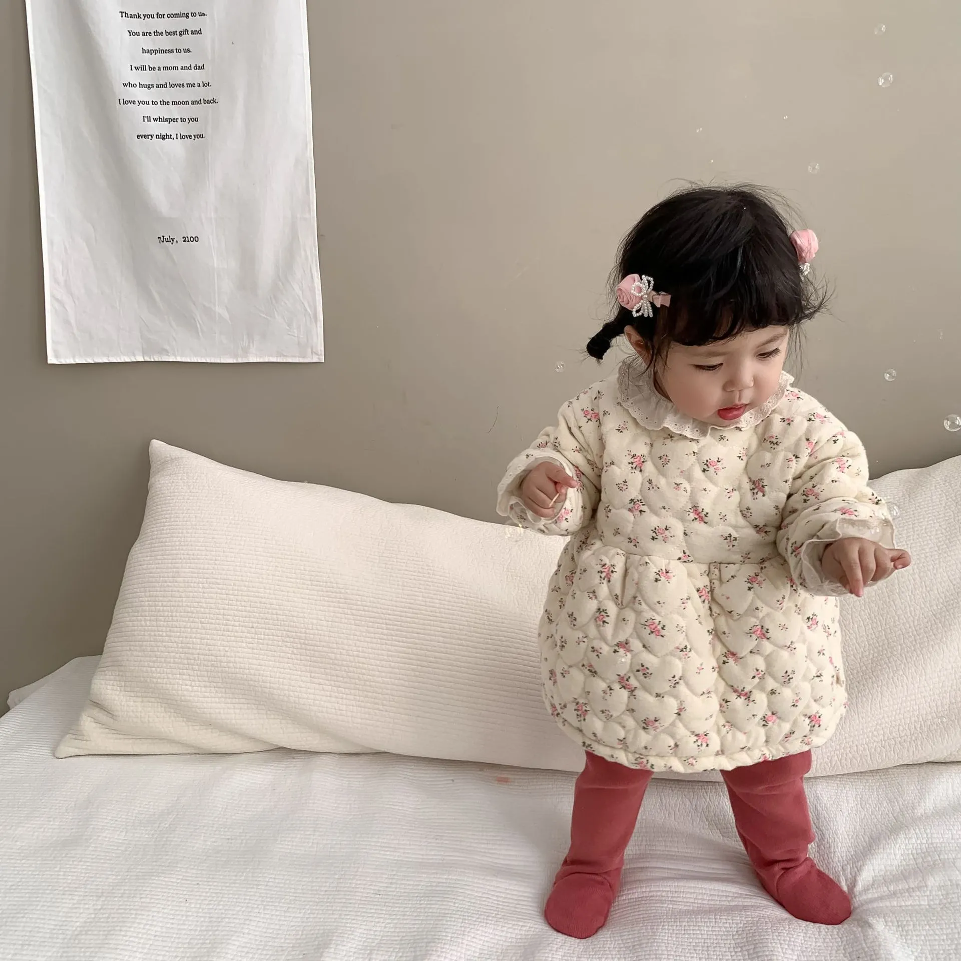 【73-110cm】人気上昇中 女の子 花柄 おしゃれ あったか 定番 合わせやすい ワンピース