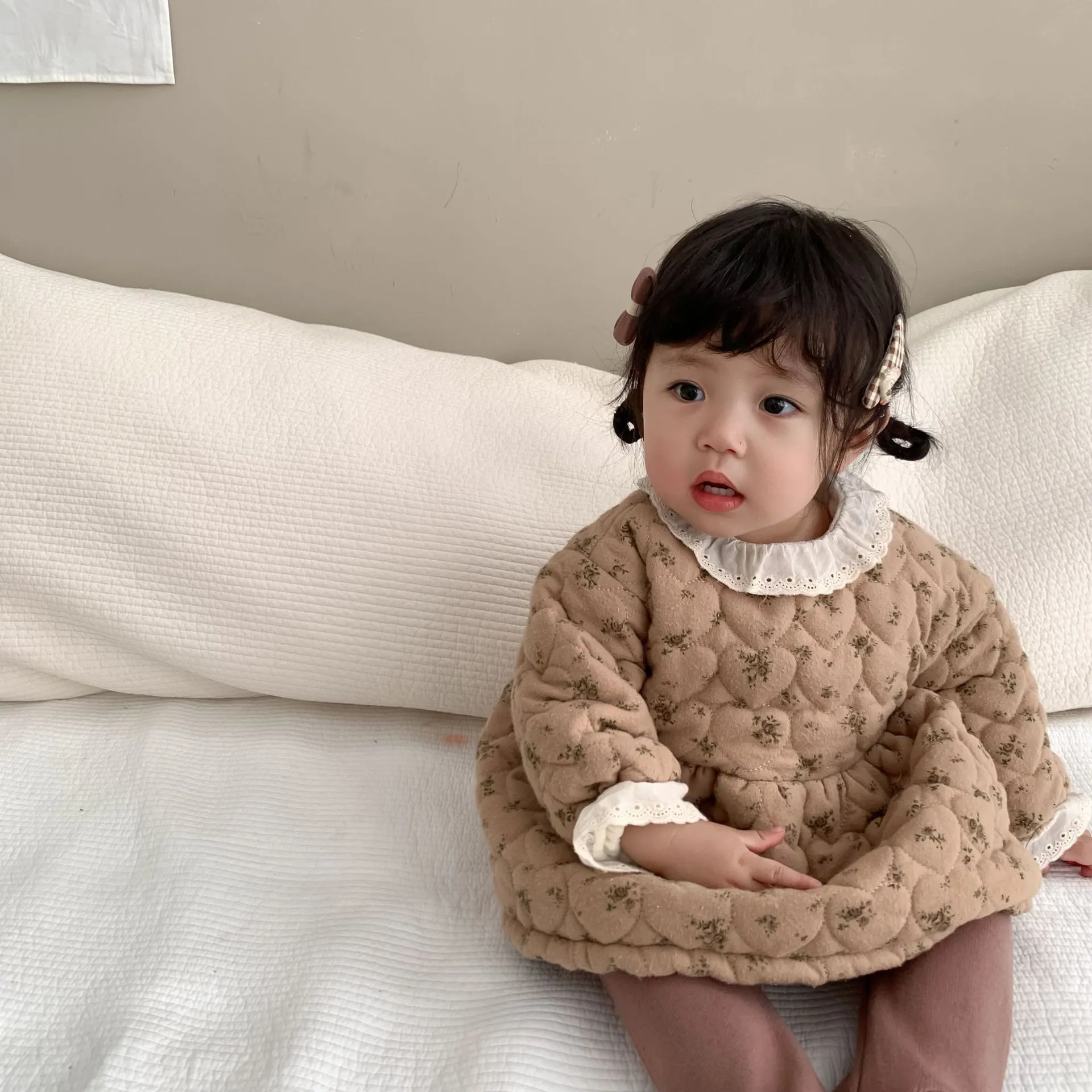 【73-110cm】人気上昇中 女の子 花柄 おしゃれ あったか 定番 合わせやすい ワンピース