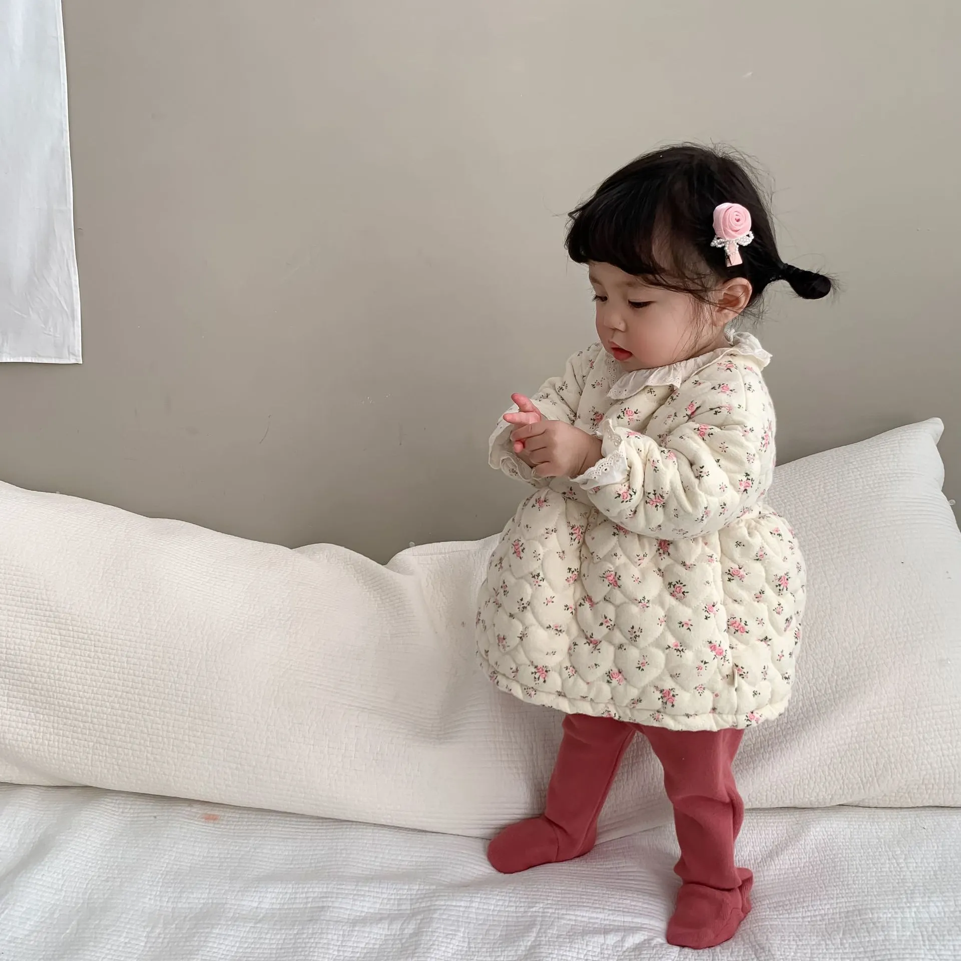【73-110cm】人気上昇中 女の子 花柄 おしゃれ あったか 定番 合わせやすい ワンピース
