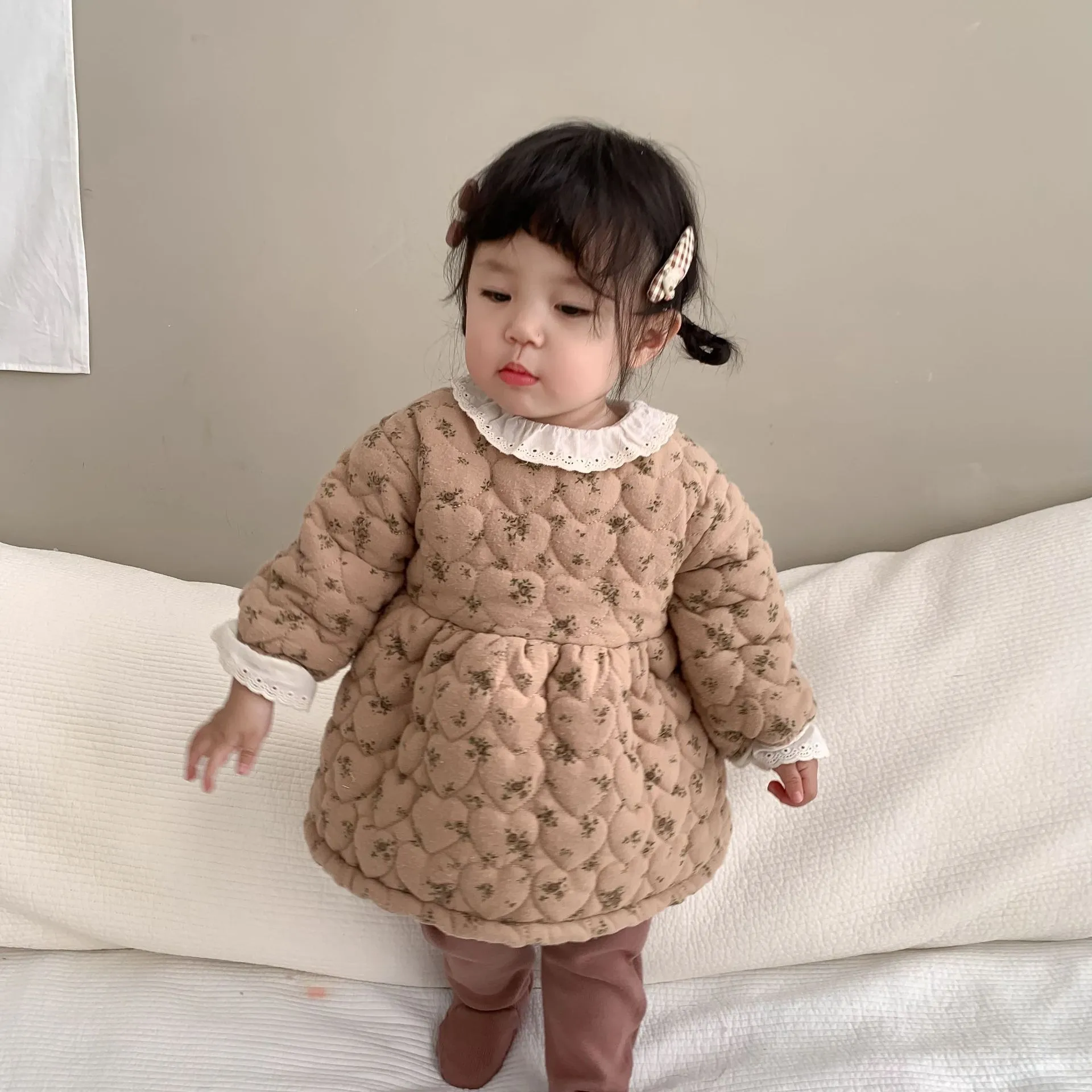 【73-110cm】人気上昇中 女の子 花柄 おしゃれ あったか 定番 合わせやすい ワンピース