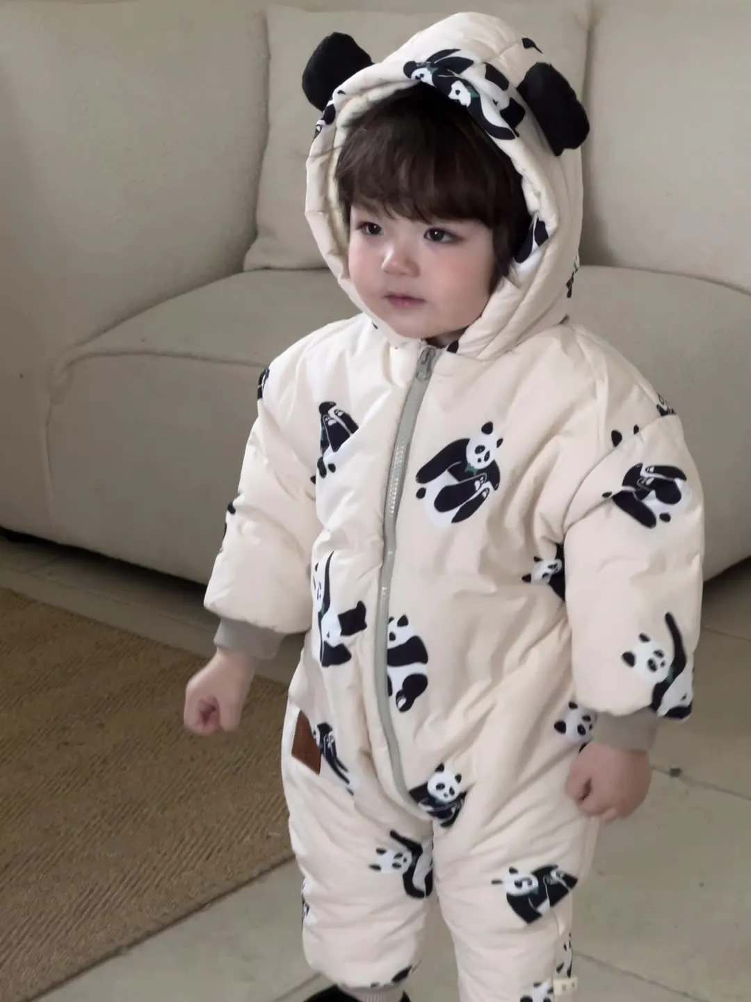 【66-90cm】絶対欲しい 大人気 プリント パンダ柄 可愛い ベビー フード付き ロンパース/セットアップ