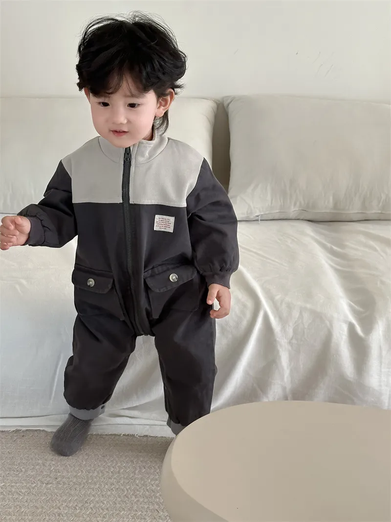 【66-90cm】絶対後悔しない 売れ筋 配色 カジュアル スタンドネック ベビー ロンパース