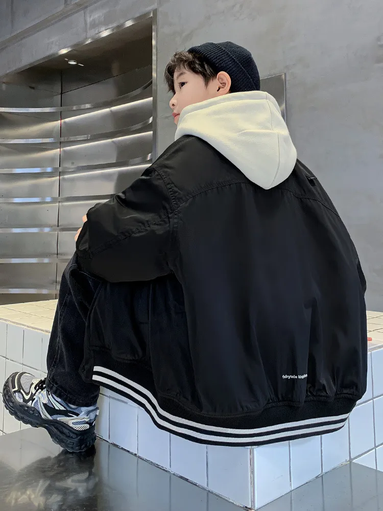 【120-170cm】着回し最強 合わせやすい アルファベット カジュアル 男の子 中綿 アウター