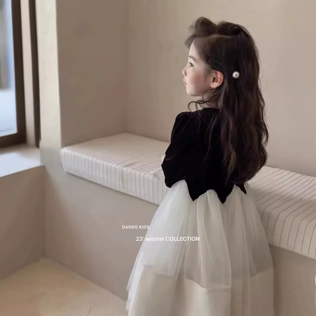 【90-150cm】毎日着たくなる プリンセス セレブリティ パーティー 切り替え 女の子 長袖 ワンピース