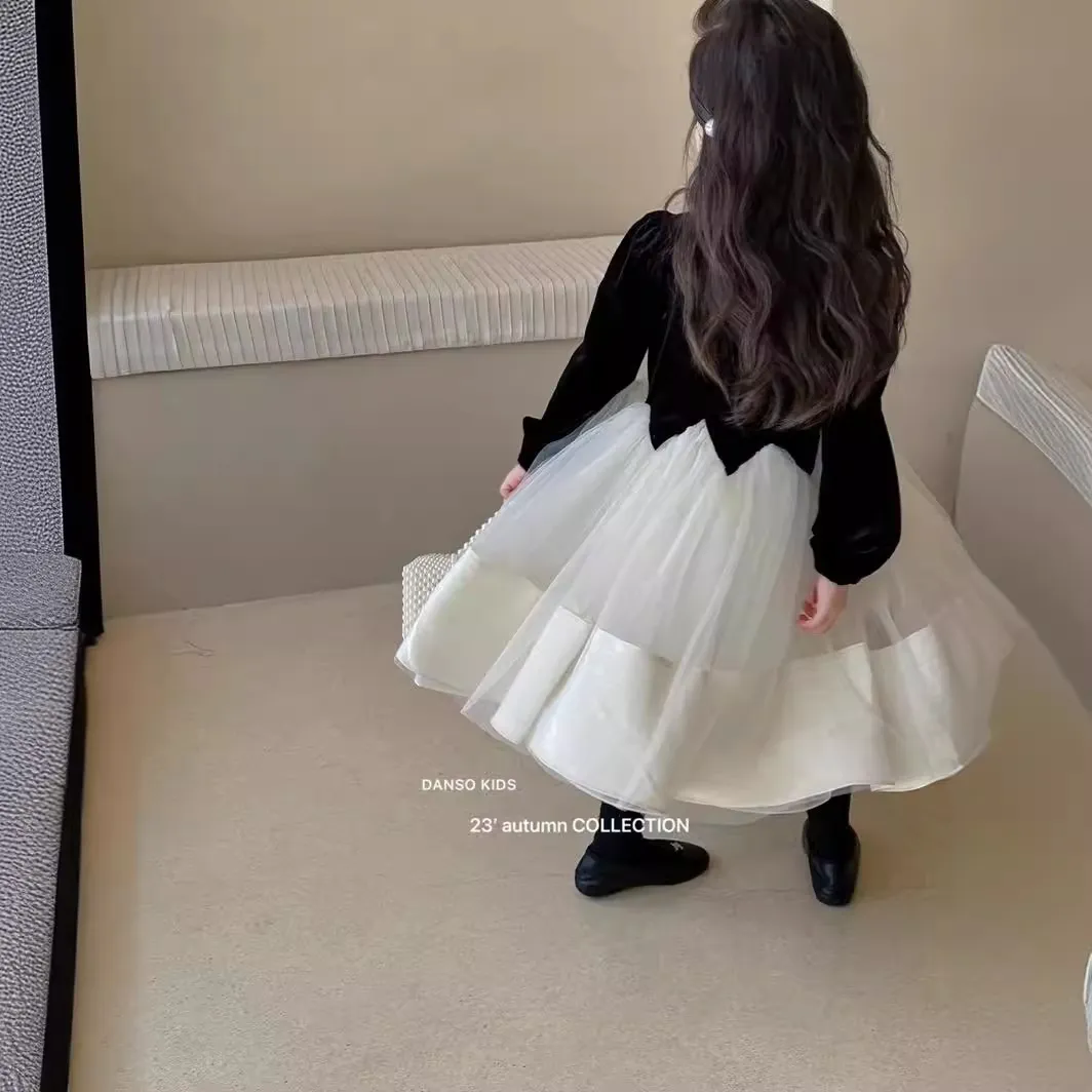 【90-150cm】毎日着たくなる プリンセス セレブリティ パーティー 切り替え 女の子 長袖 ワンピース