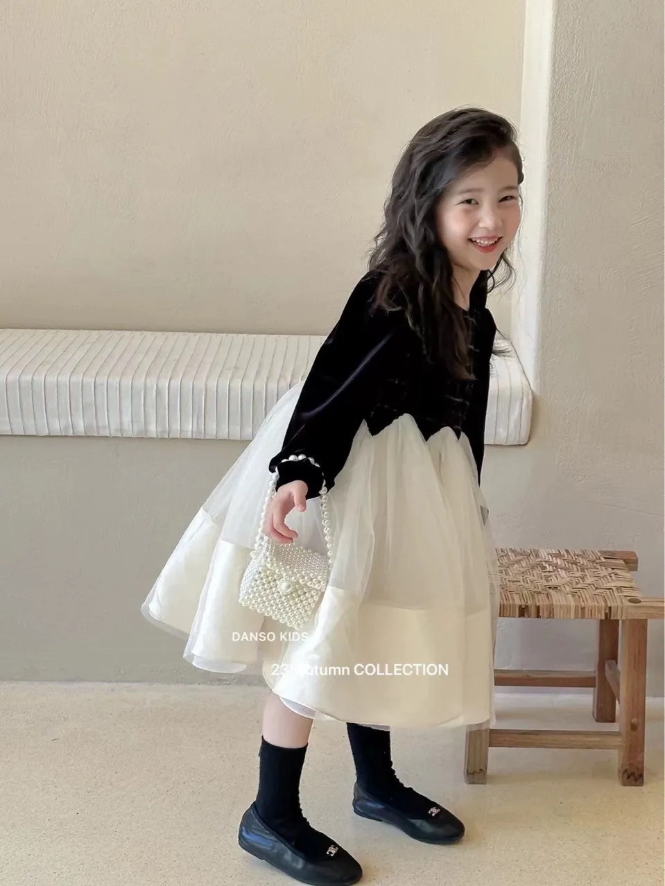 【90-150cm】毎日着たくなる プリンセス セレブリティ パーティー 切り替え 女の子 長袖 ワンピース