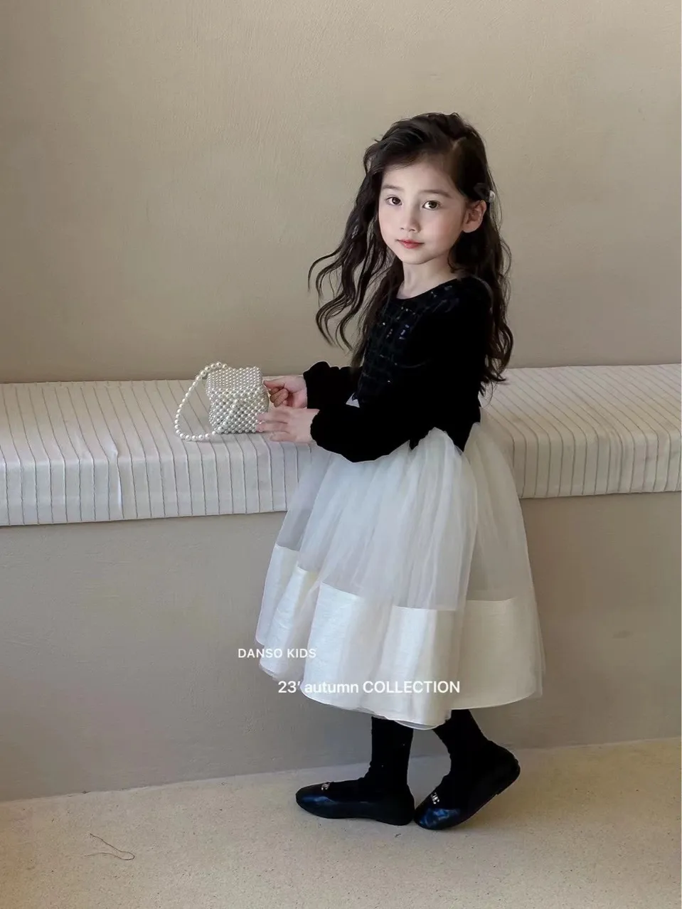 【90-150cm】毎日着たくなる プリンセス セレブリティ パーティー 切り替え 女の子 長袖 ワンピース