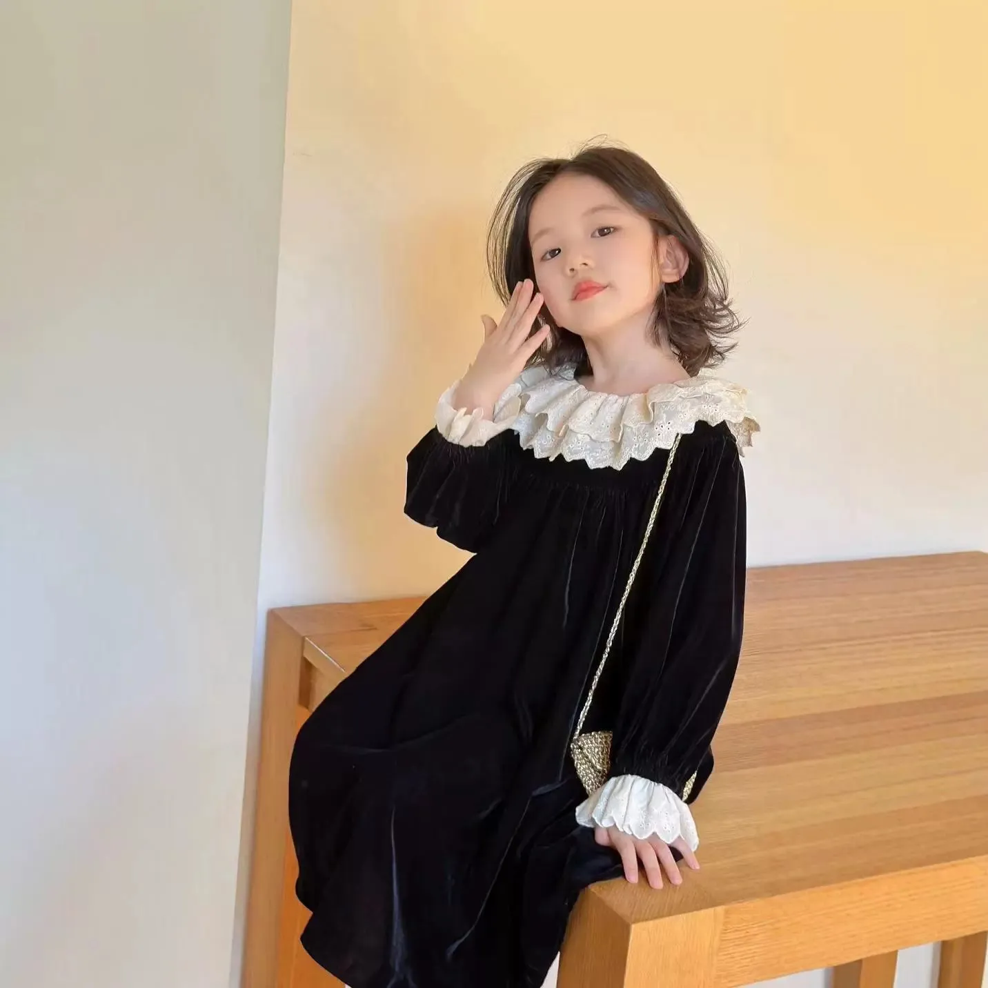 【95-130cm】最愛の一着  気質満点  セレブリティ おしゃれ プリンセス 女の子 長袖 ワンピース