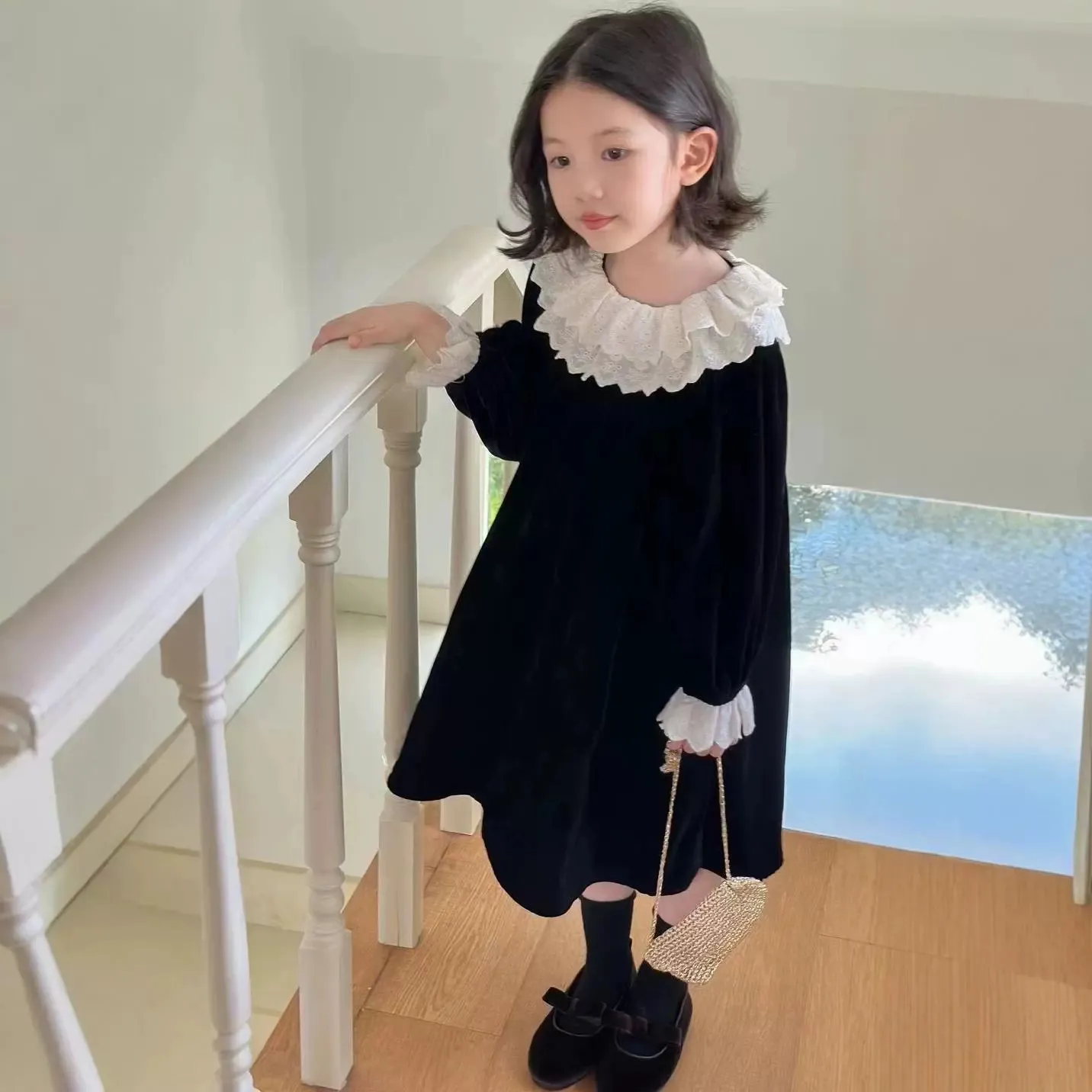 【95-130cm】最愛の一着  気質満点  セレブリティ おしゃれ プリンセス 女の子 長袖 ワンピース