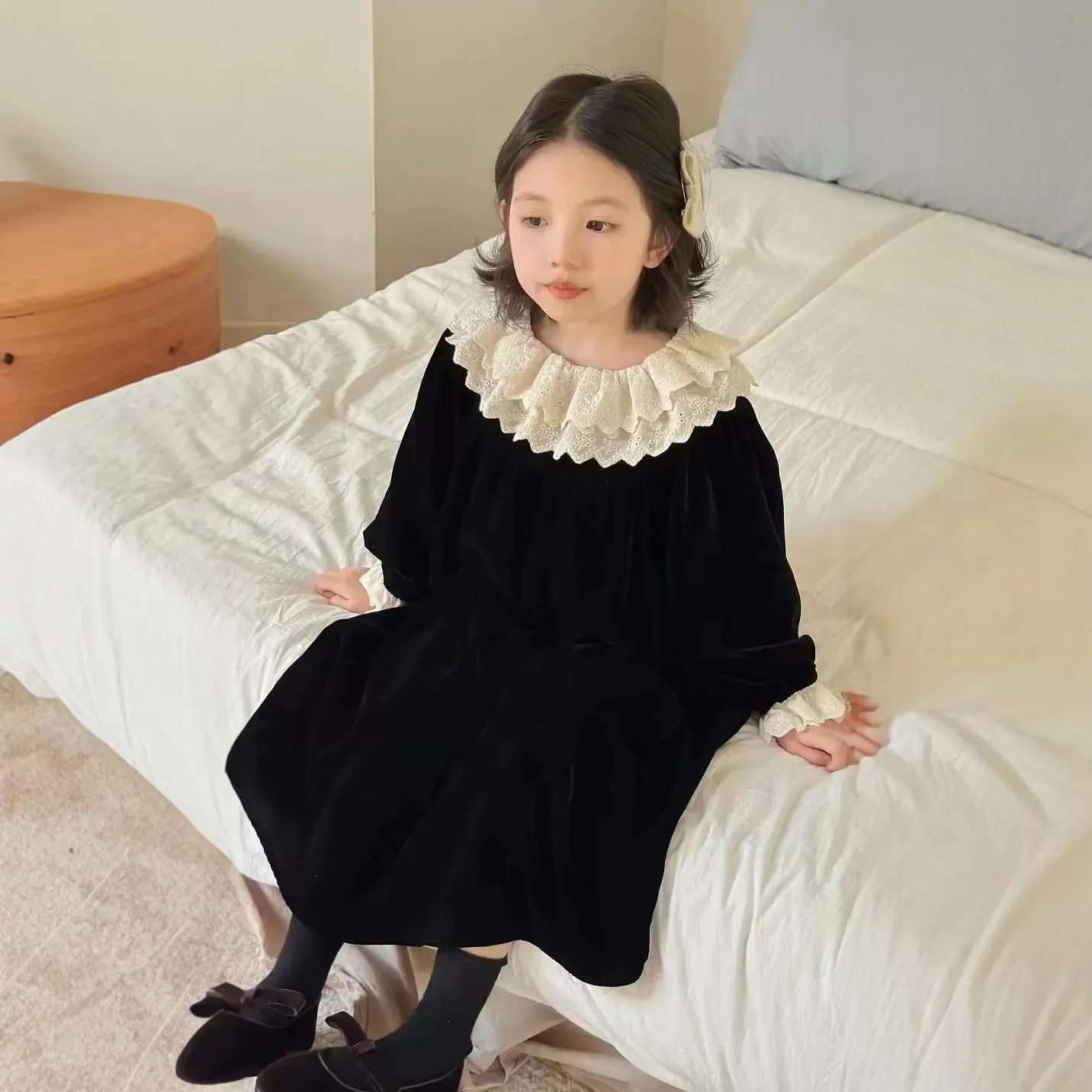 【95-130cm】最愛の一着  気質満点  セレブリティ おしゃれ プリンセス 女の子 長袖 ワンピース