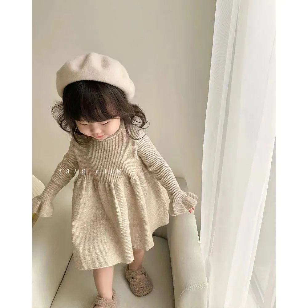 【80-140cm】絶対欲しい ins風 キュート ナチュラル 着心地良い 女の子 長袖 ニット ワンピース