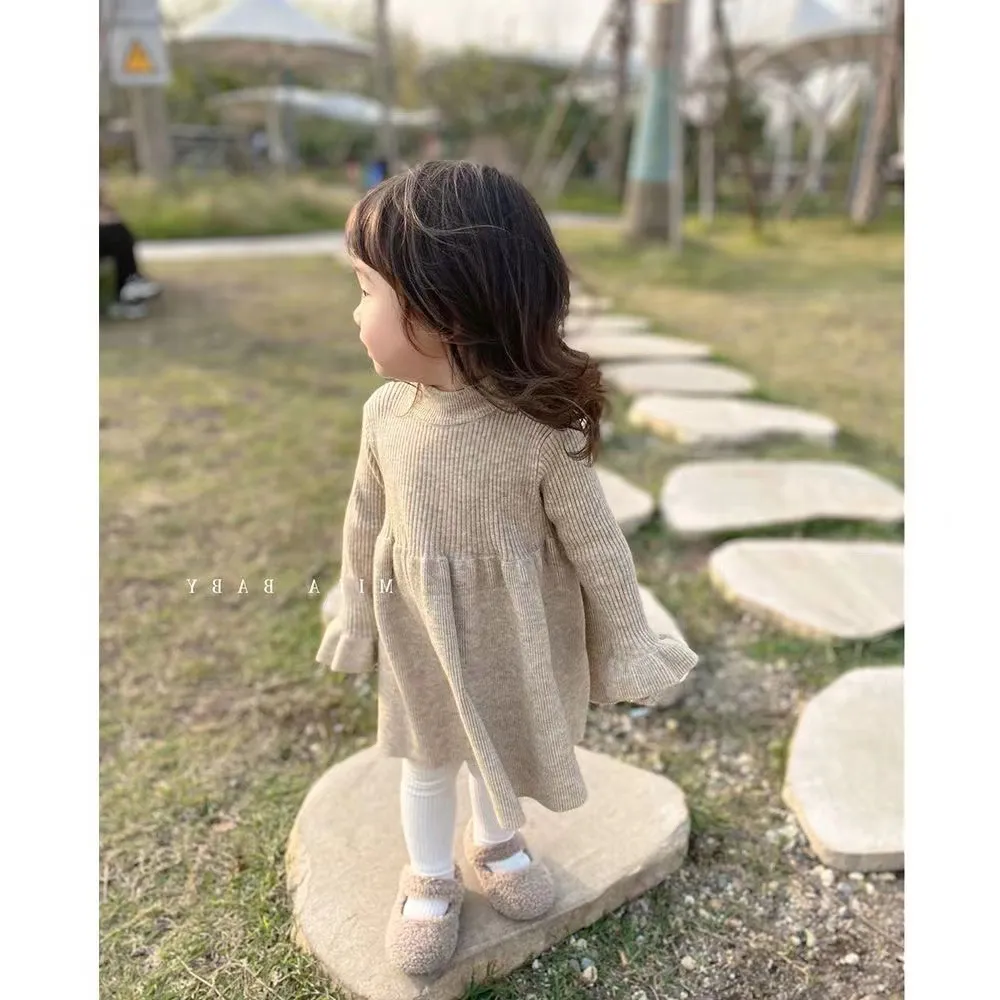 【80-140cm】絶対欲しい ins風 キュート ナチュラル 着心地良い 女の子 長袖 ニット ワンピース