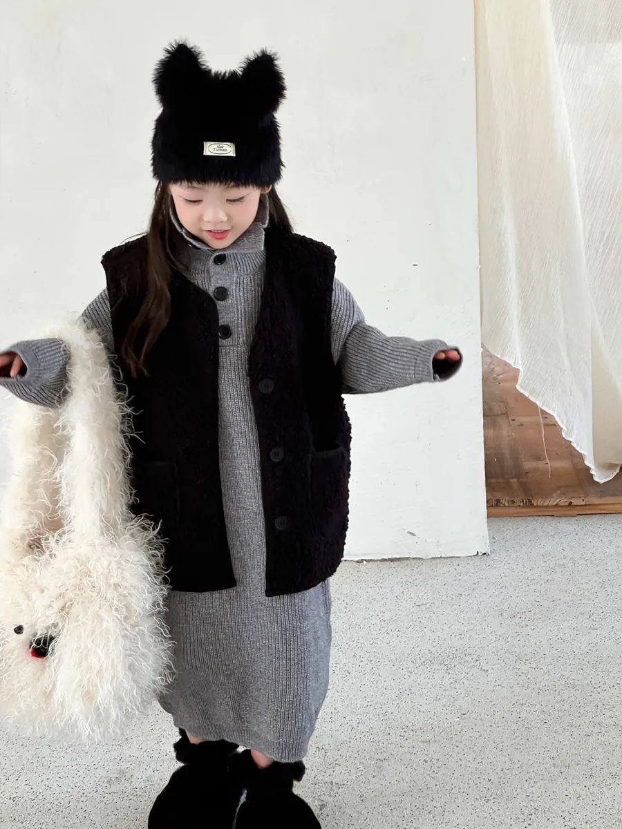 【90-140cm】取り入れたい 大人気 韓国系 ナチュラル ハイネック シンプル 女の子 ニット ワンピース