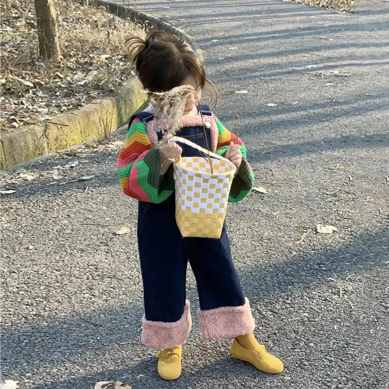【90-140cm】毎日着たくなる おしゃれ 可愛い スウィート カジュアル 女の子 ニットセーター/サロペット