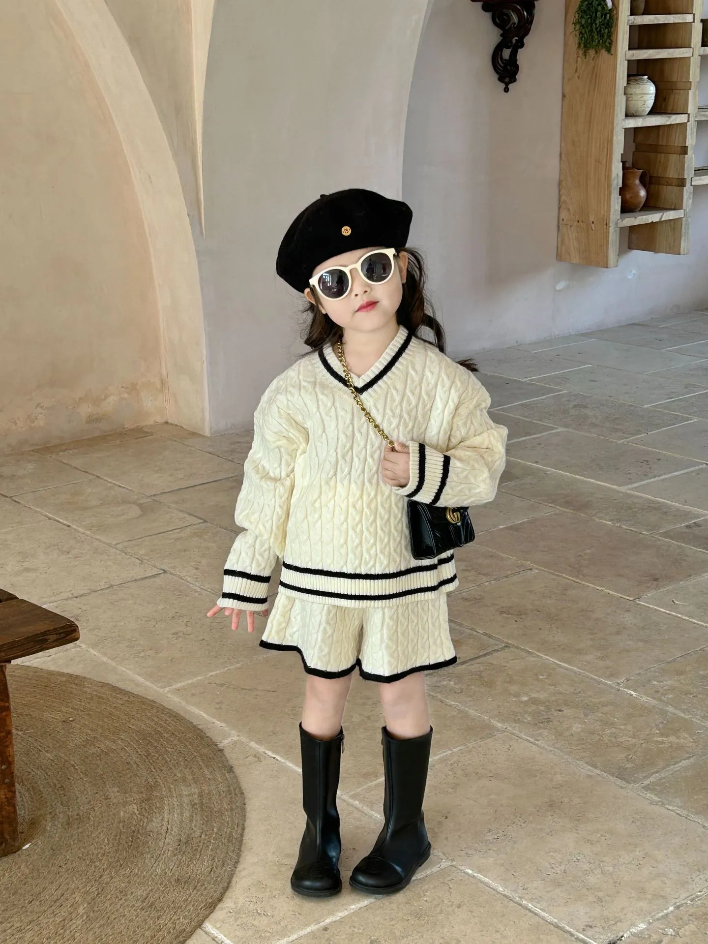 【90-140cm】二点セット 大人気 オシャレ きれいめ 女の子 ニット セーター＋パンツ セットアップ
