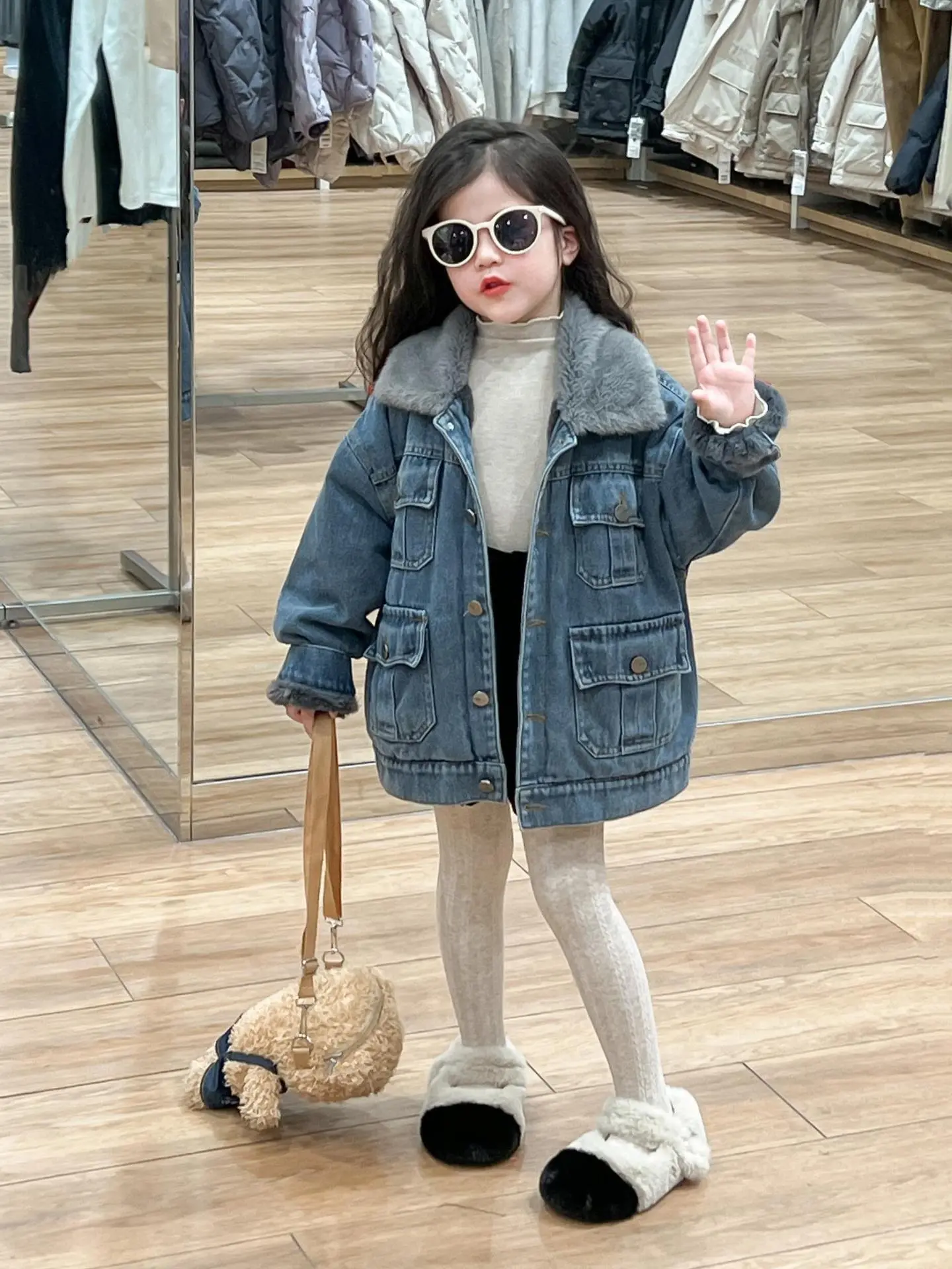 【90-140cm】毎日着たくなる カジュアル オシャレ あったか 合わせやすい 女の子 デニム アウター