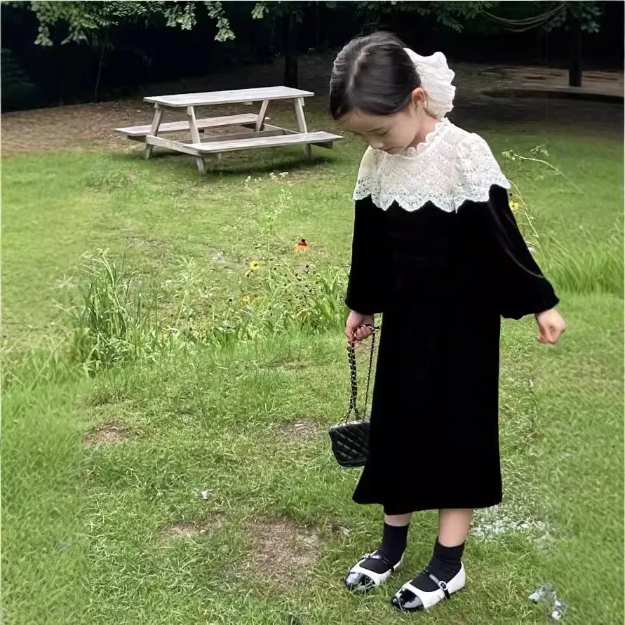 【110-150cm】デザイン満点 切り替え レース エレガント セレブリティ 女の子 ワンピース