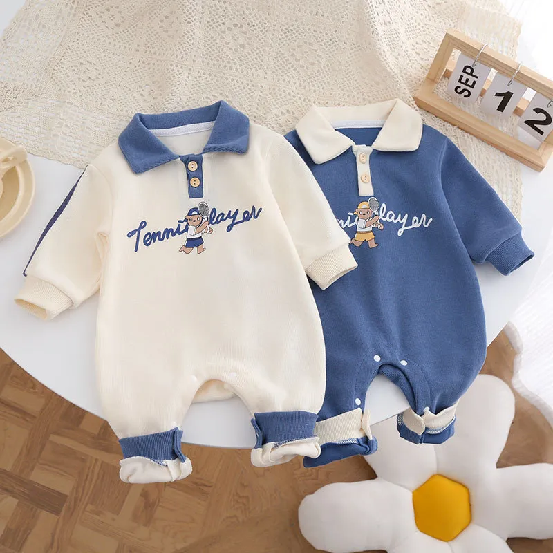【59-90cm】元気いっぱい カートゥーン アルファベット 可愛い POLOネック ベビー ロンパース