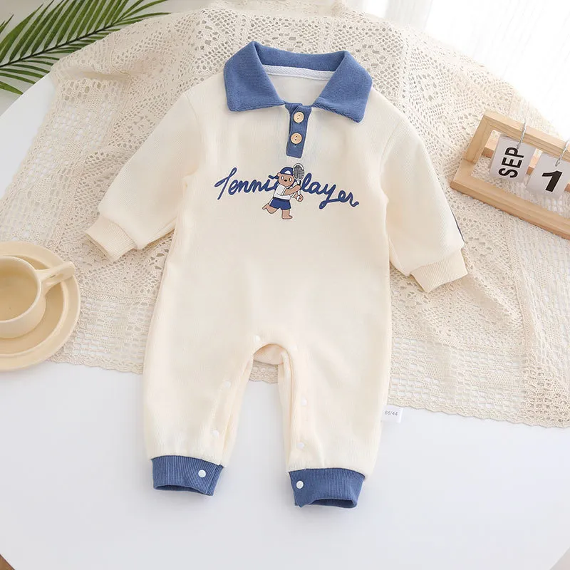 【59-90cm】元気いっぱい カートゥーン アルファベット 可愛い POLOネック ベビー ロンパース