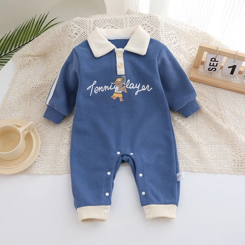 【59-90cm】元気いっぱい カートゥーン アルファベット 可愛い POLOネック ベビー ロンパース