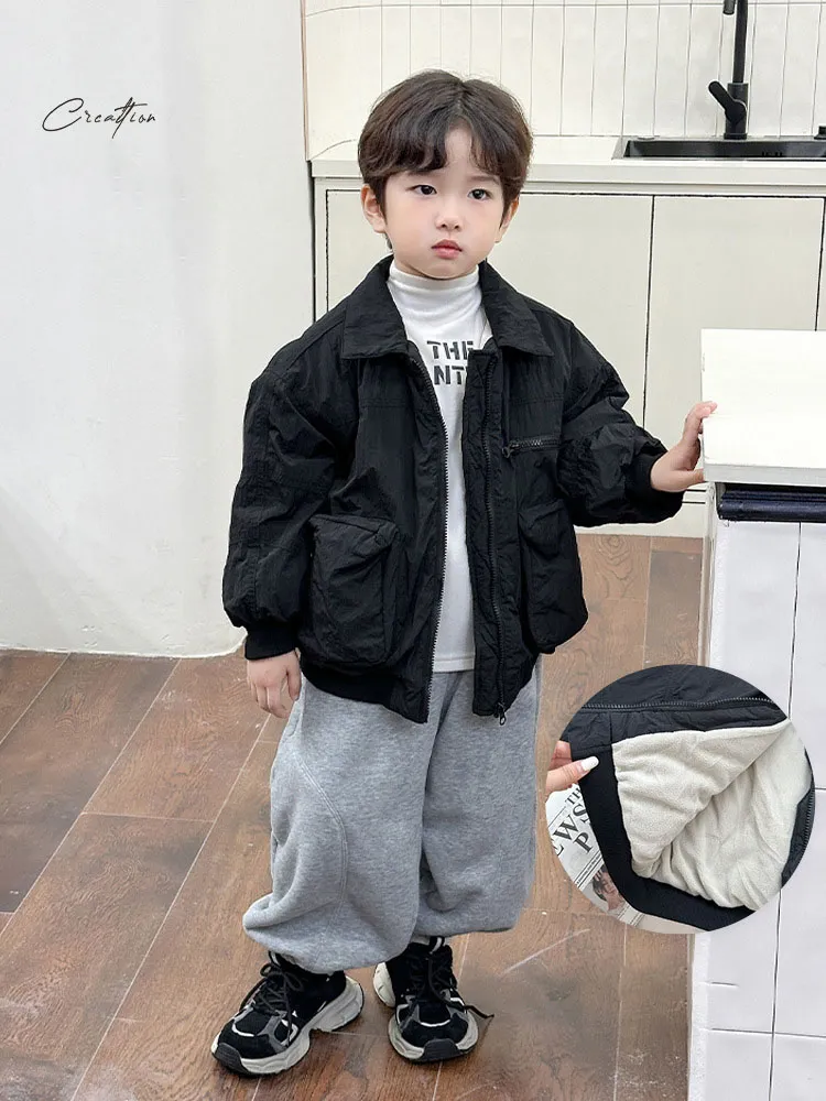 【90-150cm】人気上昇中 カッコイイ 合わせやすい トレンド 折り襟 あったか アウター