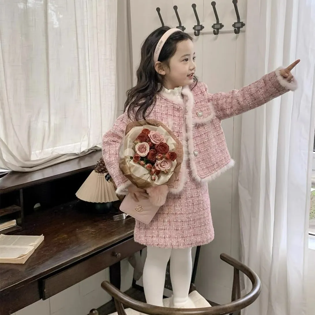 【90-140cm】二点セット オシャレ スウィート セレブリティ 女の子 アウター+スカート セットアップ