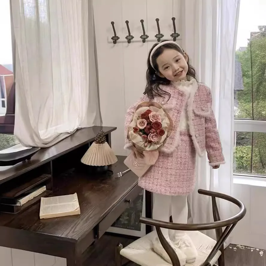 【90-140cm】二点セット オシャレ スウィート セレブリティ 女の子 アウター＋スカート セットアップ