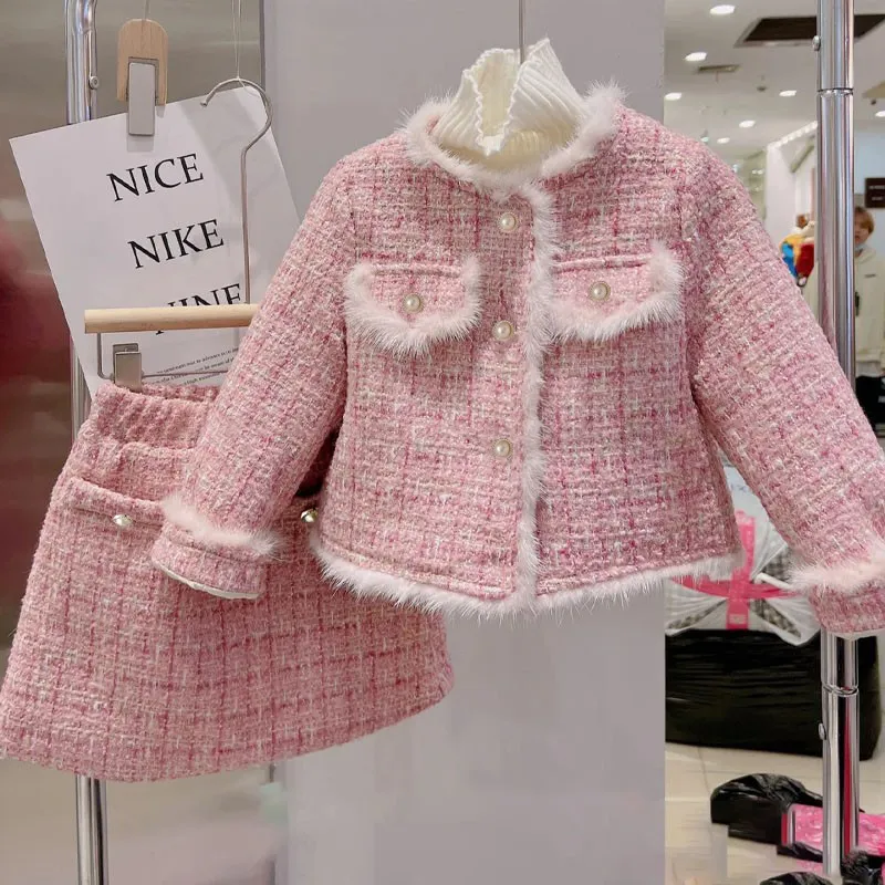 【90-140cm】二点セット オシャレ スウィート セレブリティ 女の子 アウター＋スカート セットアップ